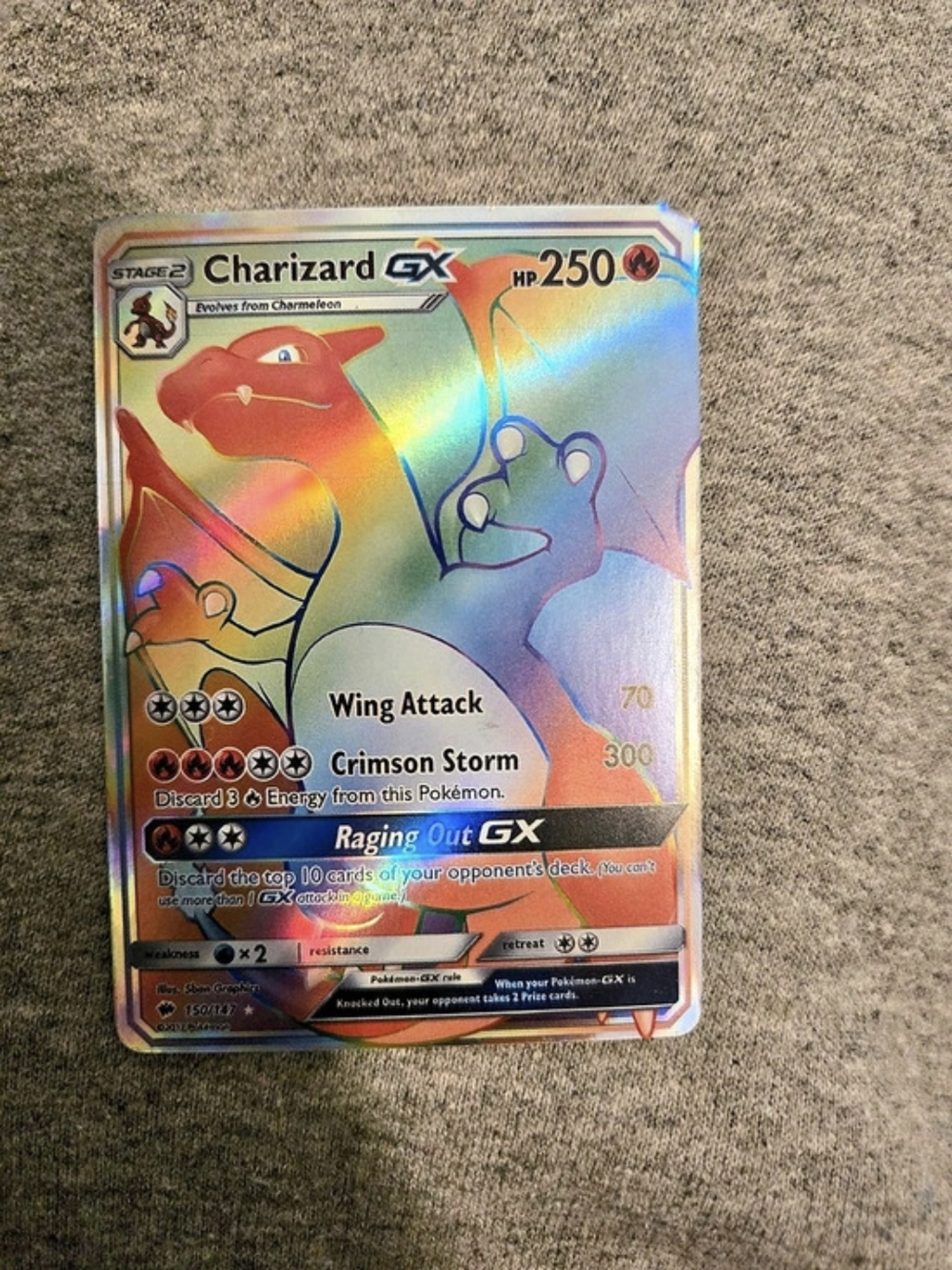 Pokémon Charizard-GX Rainbow Rare Trading Card Holographic